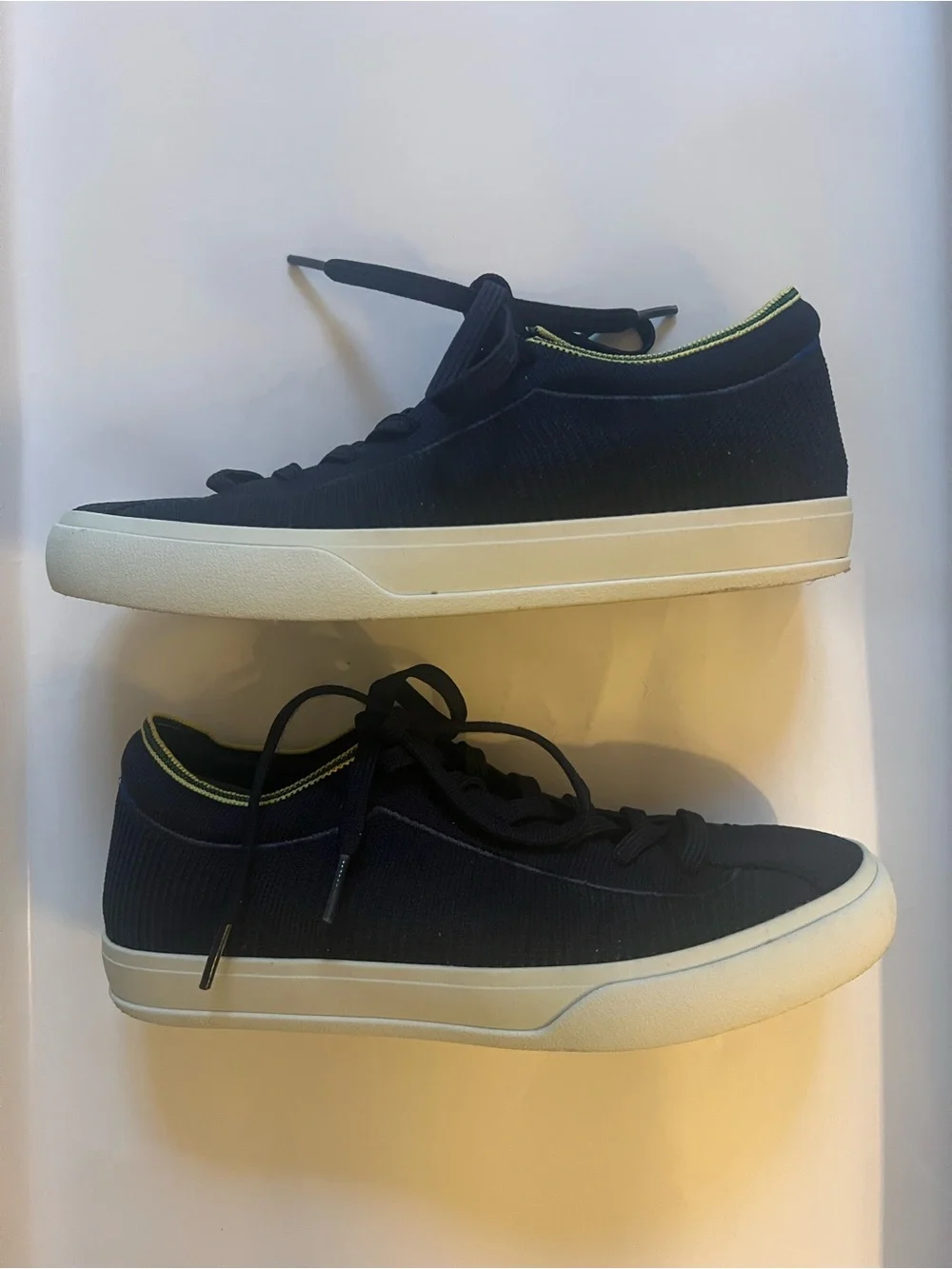 Rothy’s The Lace Up Knit Comfort Casual Sneaker in Navy& Lime Green Trim - Picture 5 of 12